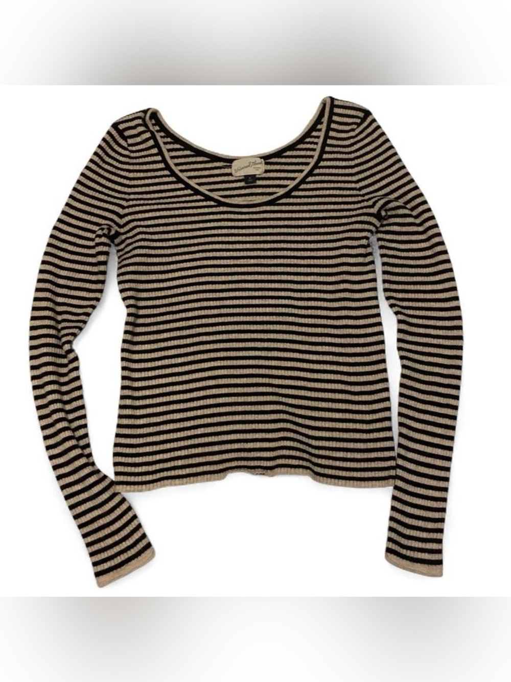 Universal Thread Black & White Striped Ribbed Long Sleeve Top